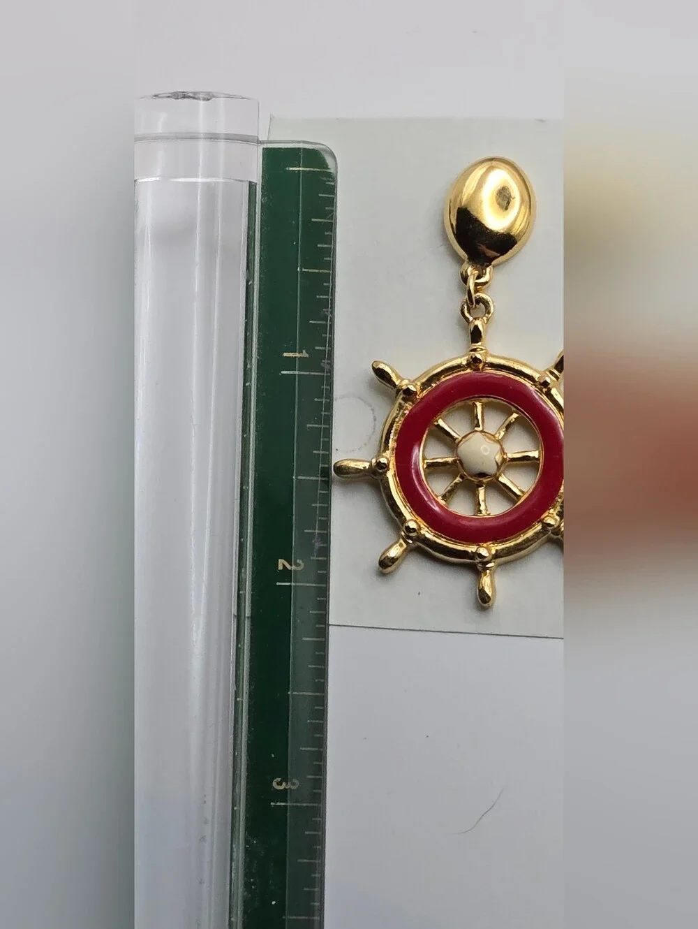 Avon Gold & Red Nautical Ship Wheel Earrings Vintage Style